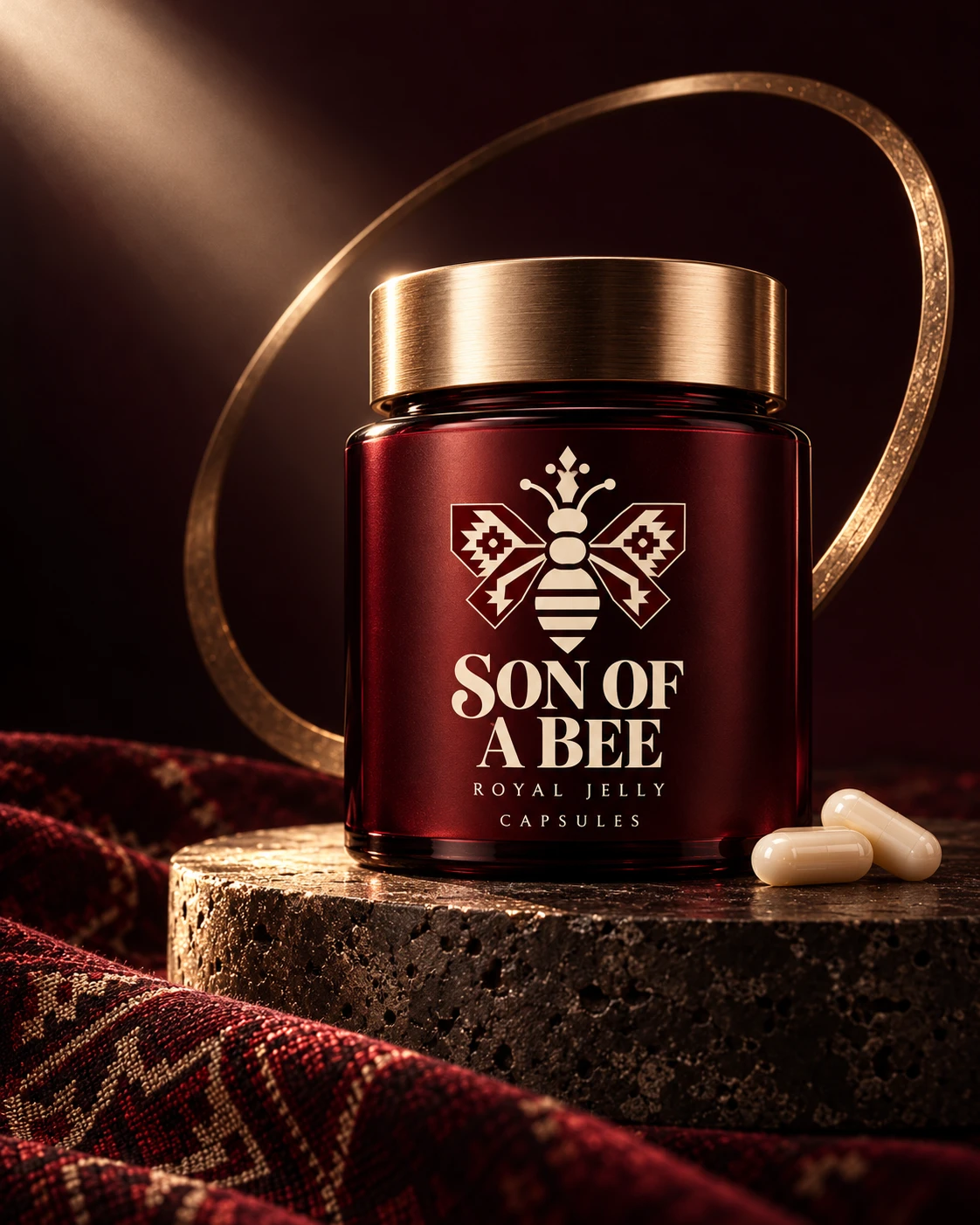 Concept for the first Son of a Bee freeze-dried royal jelly capsule bottle